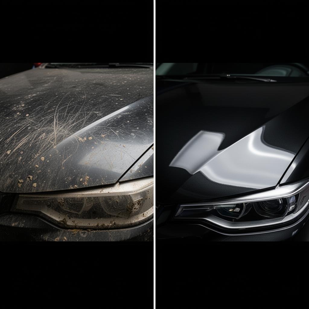 Before and after Exterior Paint Correction - car detailing West Sussex